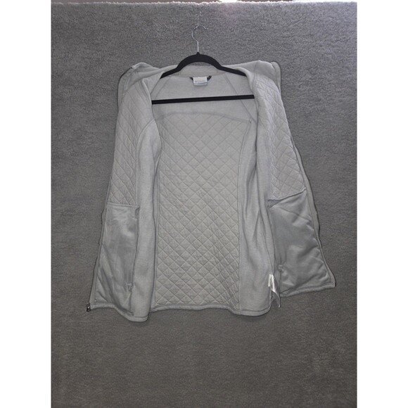 Columbia Hooded Jacket Womens Small Light Gray Quilted Full Zip Longline Fleece - Picture 6 of 10